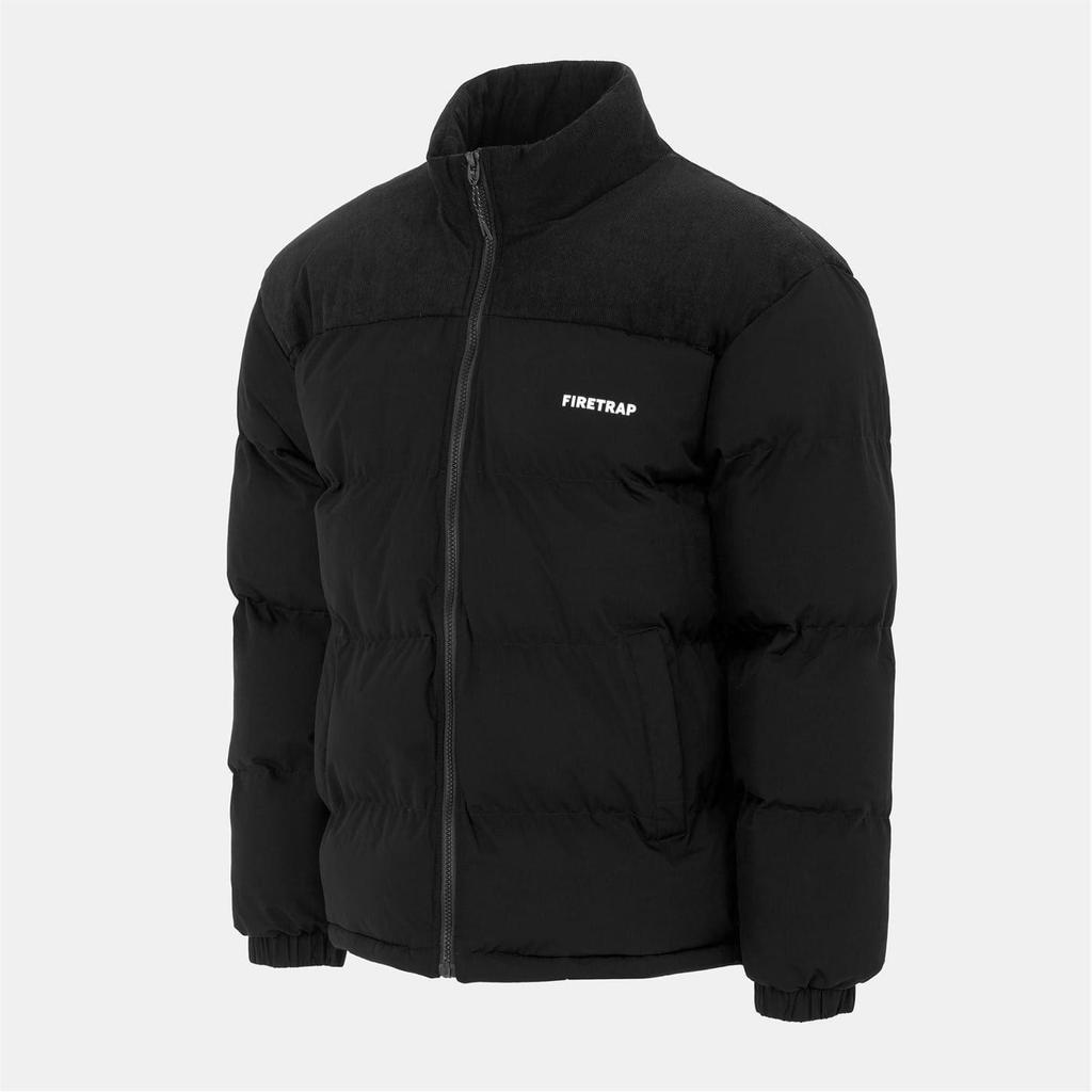Firetrap Mens Colour Block Corduroy Quilted Puffer Jacket