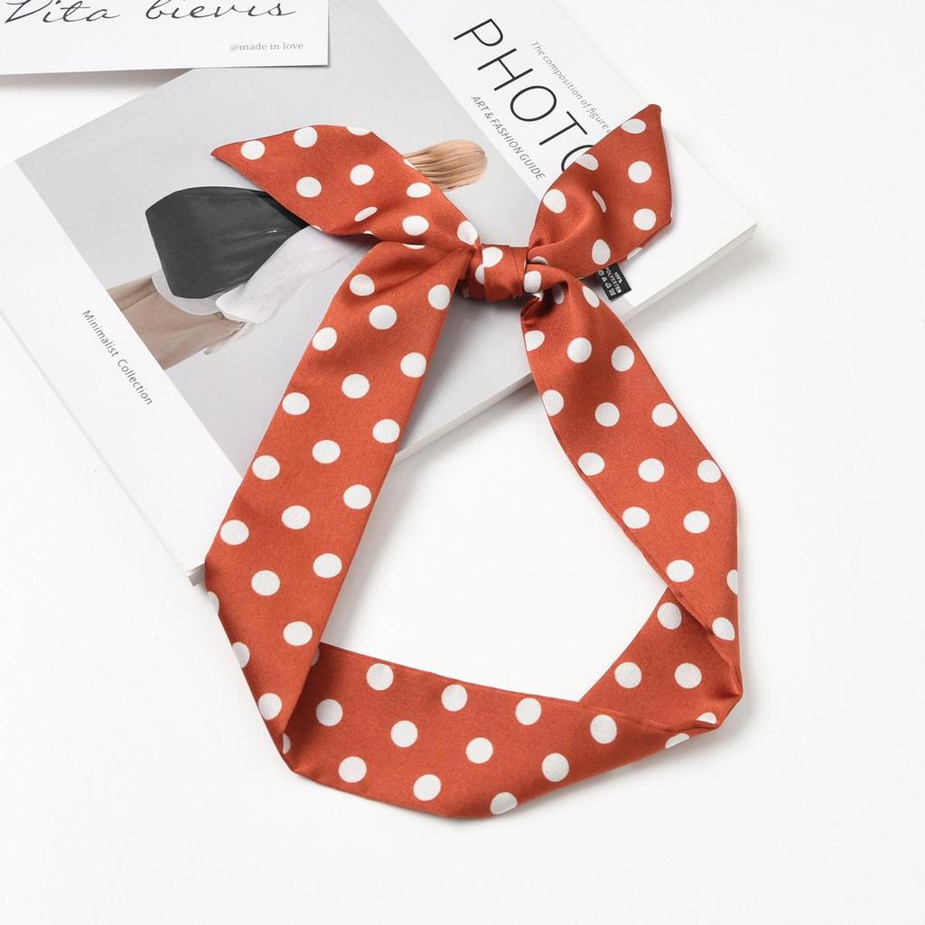 Retro Polka Dot Silk Scarf for Women - Elegant Narrow French Style Tie, Versatile Headband or Bag Ribbon