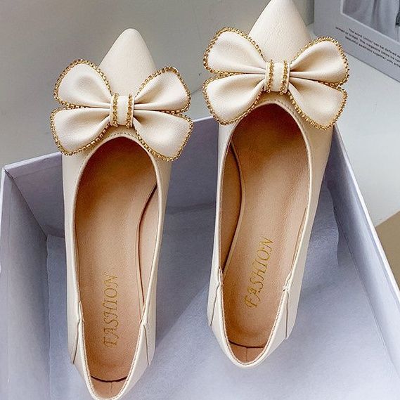 Shoes for Woman 2026 Office Women's Summer Footwear with Bow Low Heel Elegant Pointed Toe Black Casual E on Offer Shoe Y2k Sale