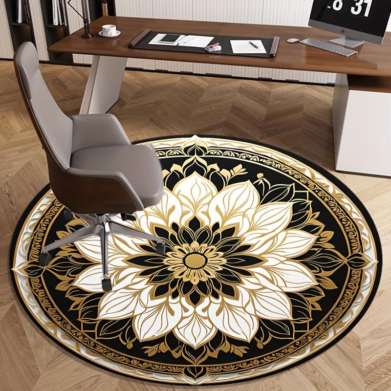 1pc Floral print round rug, crystal velvet rug, non-slip chair mat for living room and bedroom decoration