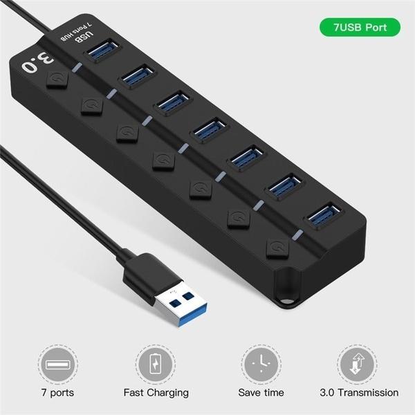 4/7-портовый концентратор USB 3.0. Высокоскоростной разветвитель-распределитель 5 Гбит/с с независимым светодиодным переключателем. Зарядный концентратор USB 3.0.