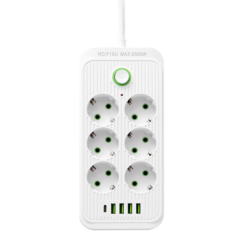 Многофункциональная розетка 6EU + 4USB, розетка с удлинителем 2 м, источник питания USB-устройства, розетка европейского стандарта