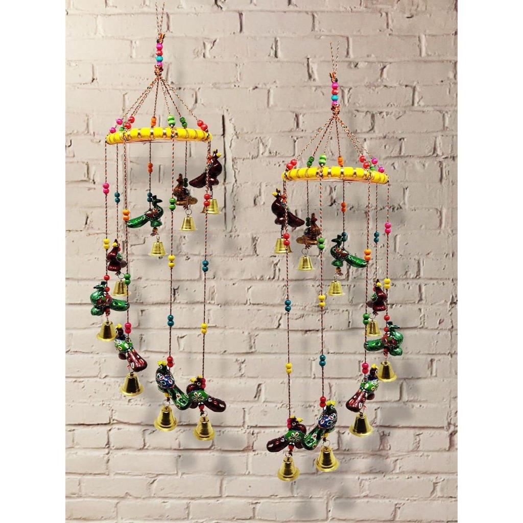 Colored Bell Wind Chime  Door Wall Hanging Showpiece Wall Hanging Home Décor Home Furnishing Diwali Gift Corporate Gift (Pack of 2, Peacock)