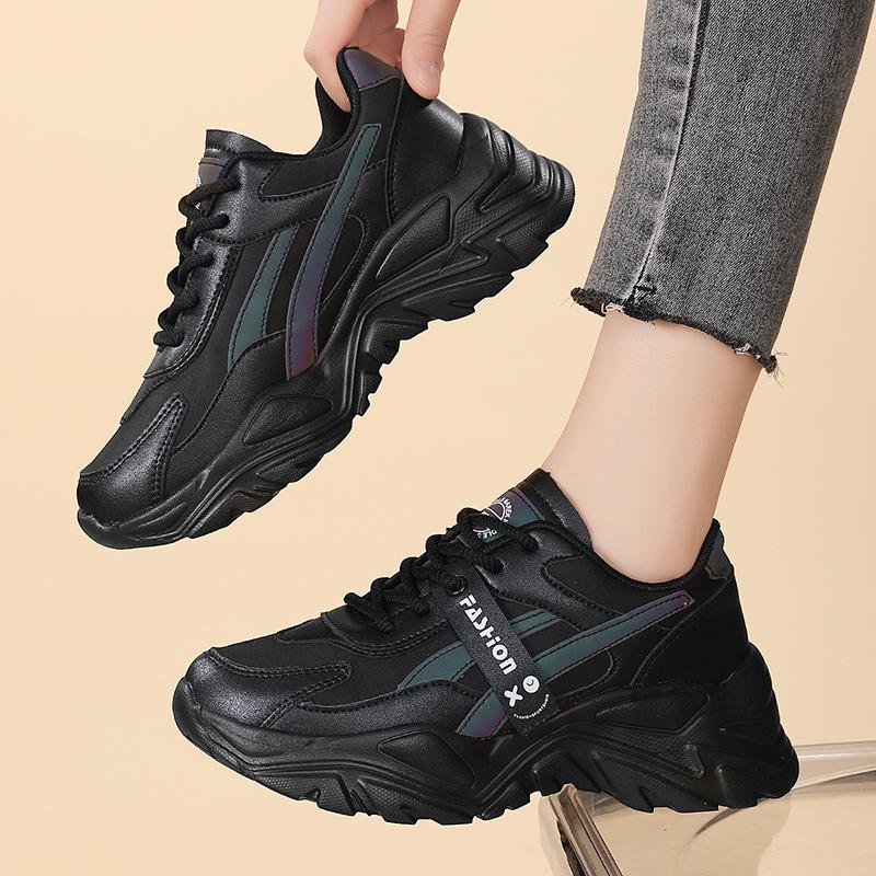 MCTIN Кроссовки на платформе. Женские вулканизированные туфли на толстой подошве. Женские массивные черные туфли.