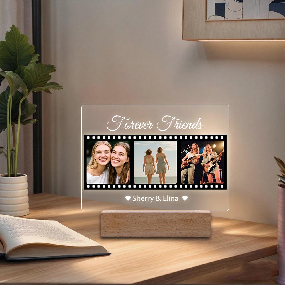 Personalized Picture Frame Custom Photo Acrylic Plaque 3 Color Light Solid Wood Base Desktop Decor Anniversary Remembrance Gift