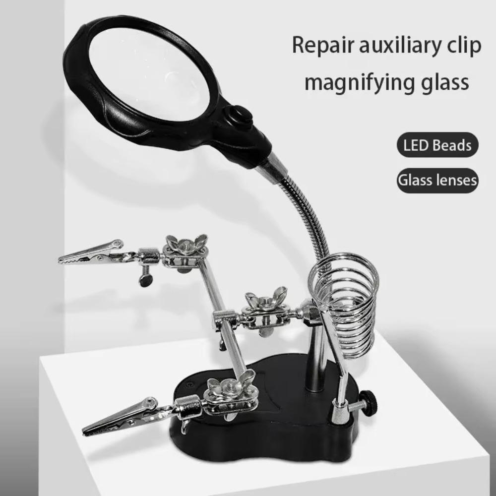 3.5X 12X Clip Welding Magnifier with 2 LED Clip Iron Welding Stand Station Magnifying Glass