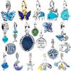 Синее зеркало Светящиеся подвески-шармы Медь Луна Цветок Бабочка Бусины Шармы Для Оригинального DIY Браслета Изысканные Ювелирные Изделия