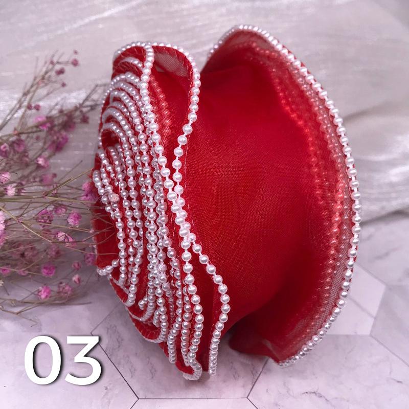 10 Yards Pearl Beads Wavy Edge Tulle Mesh Ribbon Trim DIY Clothing Dress Crafts Lace Fabric For Party Wedding Background Decor