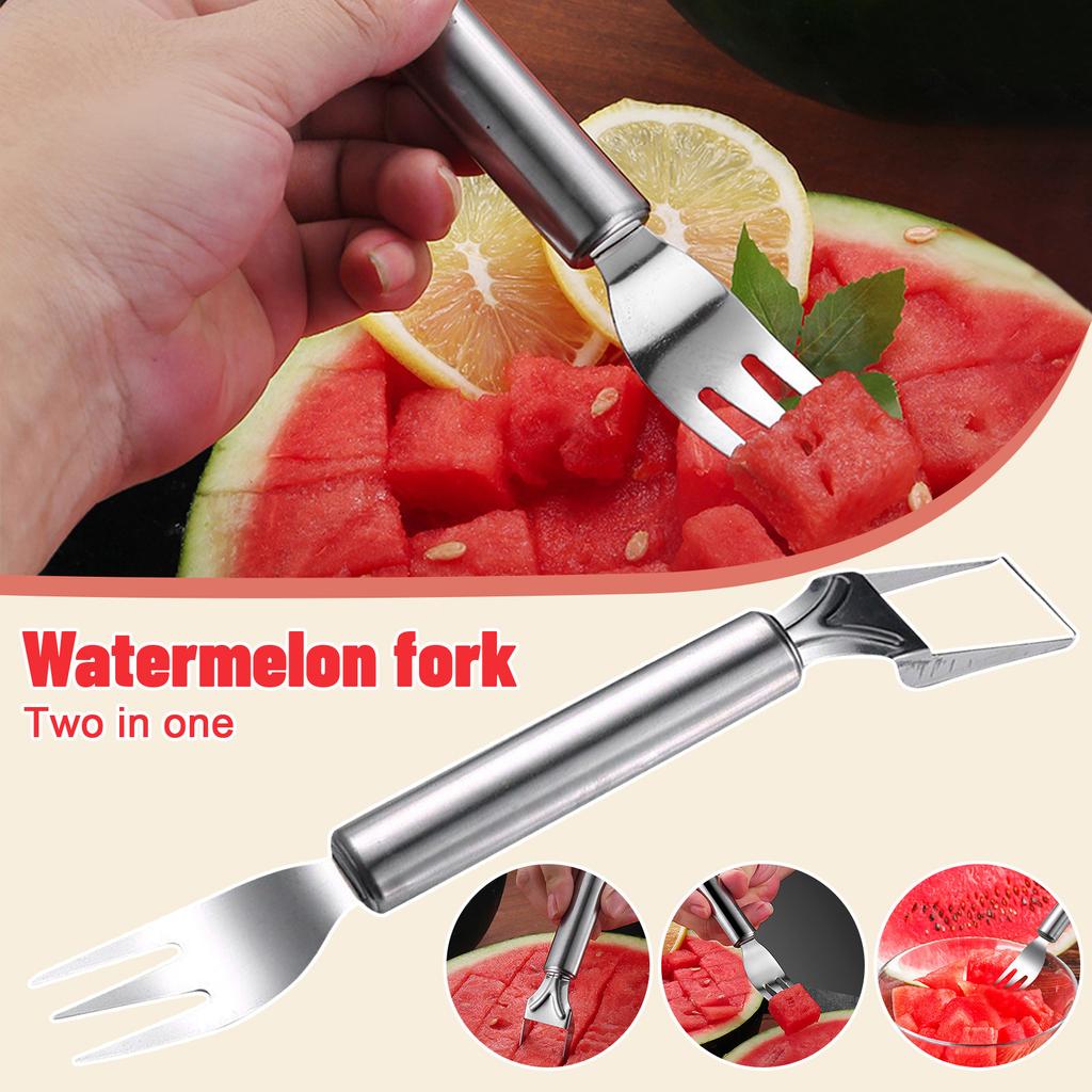 2-in-1 Watermelon Fork Slicers, Watermelon Cutter Summer Fruit Cutting Fork, Head Fruit Forks Knife