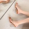 Fashion 2025 Summer New Comfortable Transparent Square Toe High Heels Women Crystal Thick Heel Sexy Casual Sandals Flip Flops