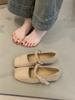 Square Head Mary Jane Shoes Women's Suede Flat-soled Single Shoes Rhinestone Buckle Pleated Belt with Skirt Temperament Grandma Shoes Tide