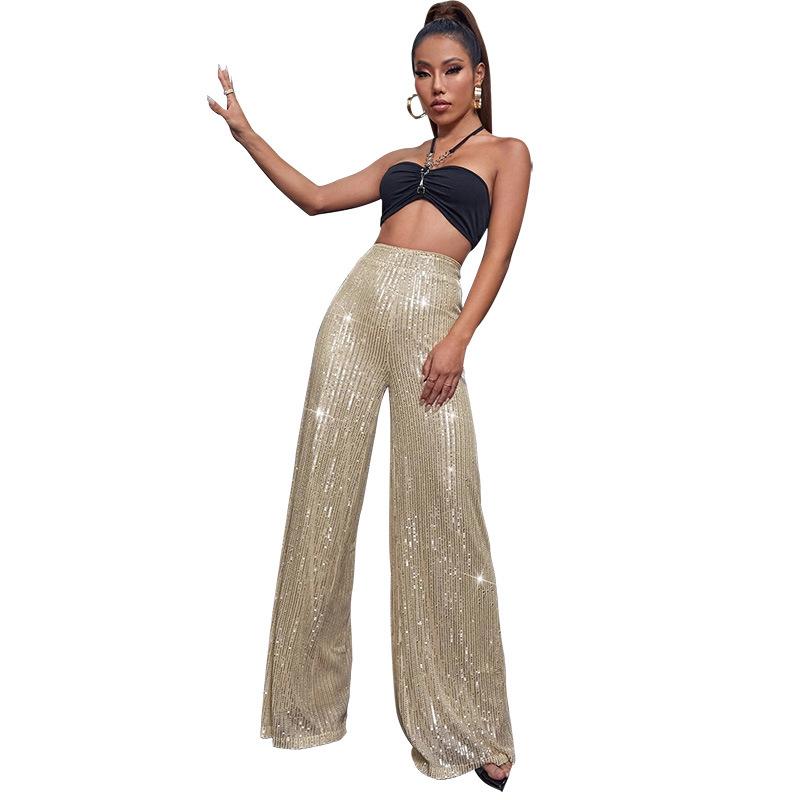 GMXIA Women's High-waisted Fashion Casual Pants Sequin Loose Sag Wide Leg Pants Summer Women