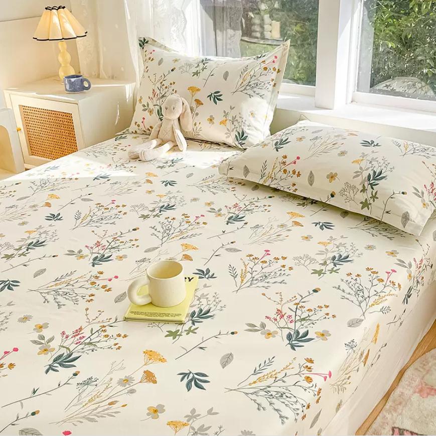 Cartoon Space Animal Printed Fitted Sheet with Elastic Band + 2pcs Pillowcases 100% Cotton Mattress Protector For Kids 16 Sizes