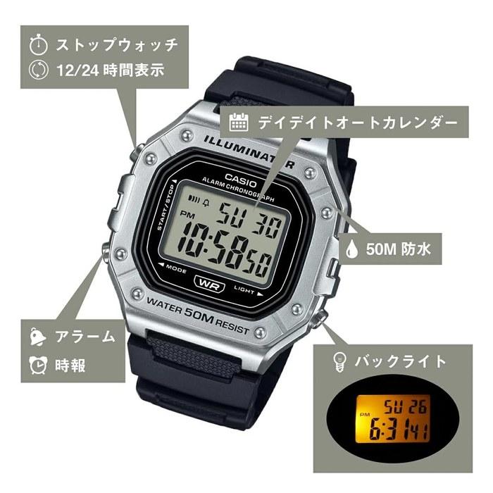 CASIO W-218HD-3A Silver Green Digital Watch Waterproof Square Men's