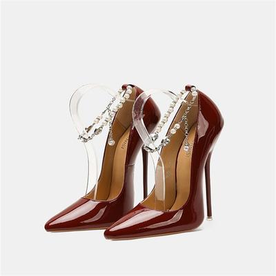 Новые 16 см Экстремально Высокие Каблуки Модный Дизайн Шпильки Фетиш Блестящие Жемчужные Ремешки на Щиколотке Туфли Кроссдрессер Мужчина