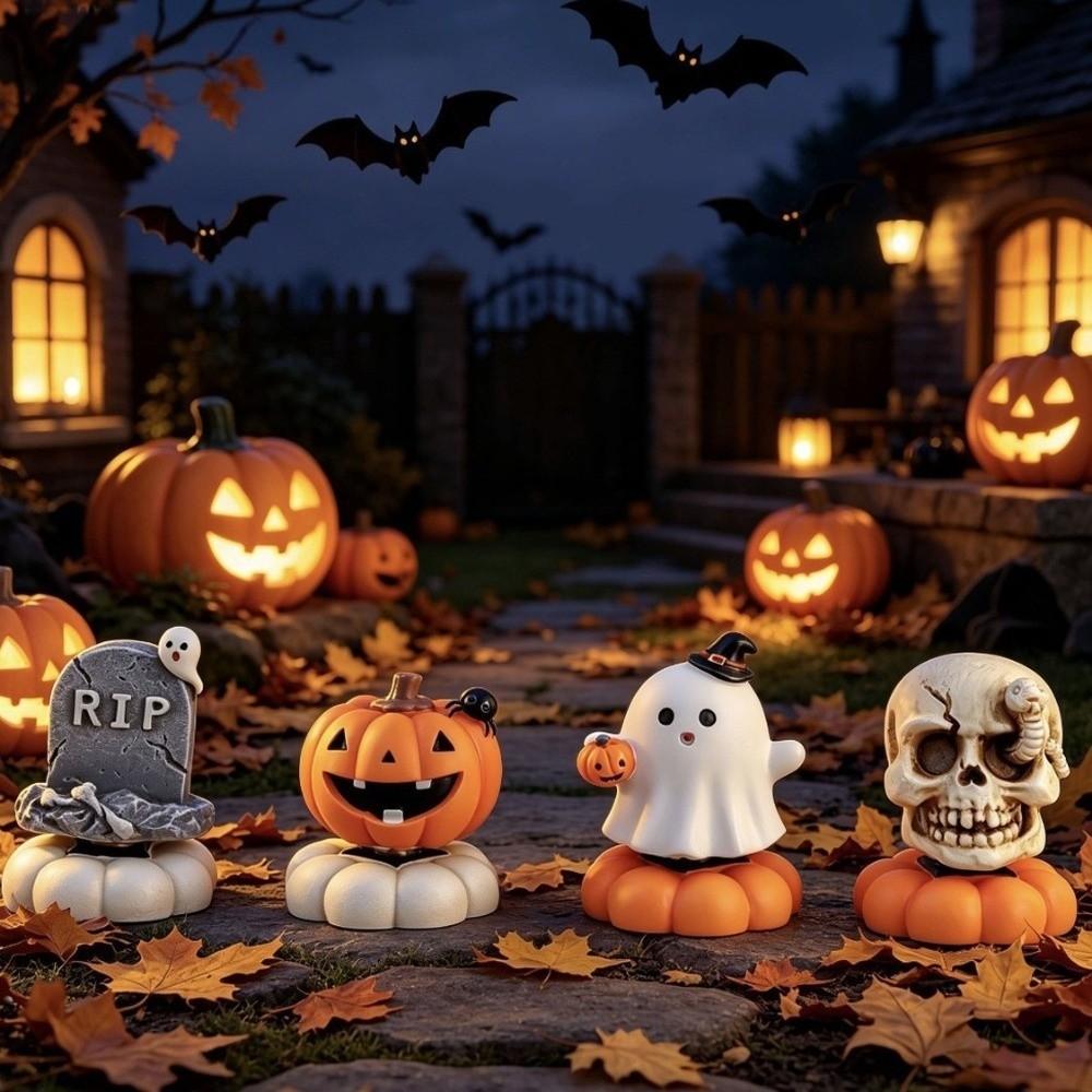 Gothic Style Rotating Pumpkin Ghost Ornament Spooky Halloween Pumpkin Statue Housewarming Gifts