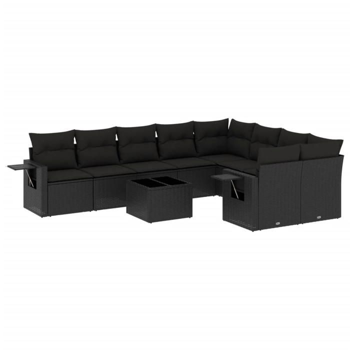 VidaXL Salon de Jardin avec Coussins 10 pcs, Canapés de Terrasse, Ensemble de Meubles de Patio, Mobilier d'Extérieur, Noir 3220644