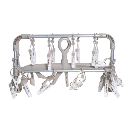 Twin Mall Laundry Drying Rack, Laundry Hanger, 24-Pinch Aluminum Clothes Hanger, Beige/White, Horizontal Hanger, IC-01