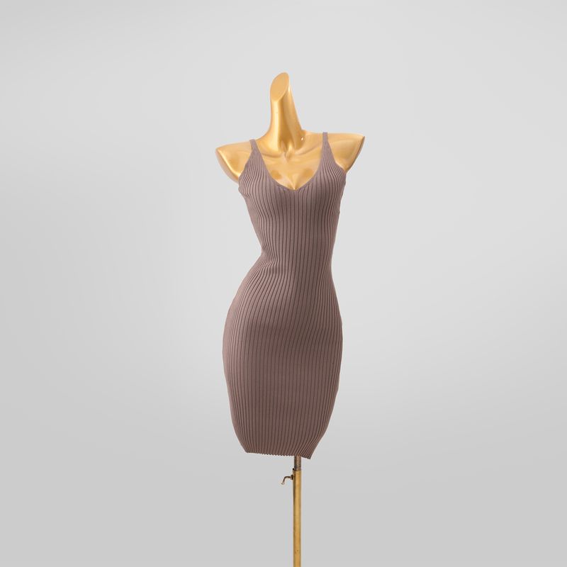 European and American Sexy V-neck Sleeveless Sling Dress Women Autumn and Winter New Slim Fit Slimming Split Knitted Sheath Long Dress