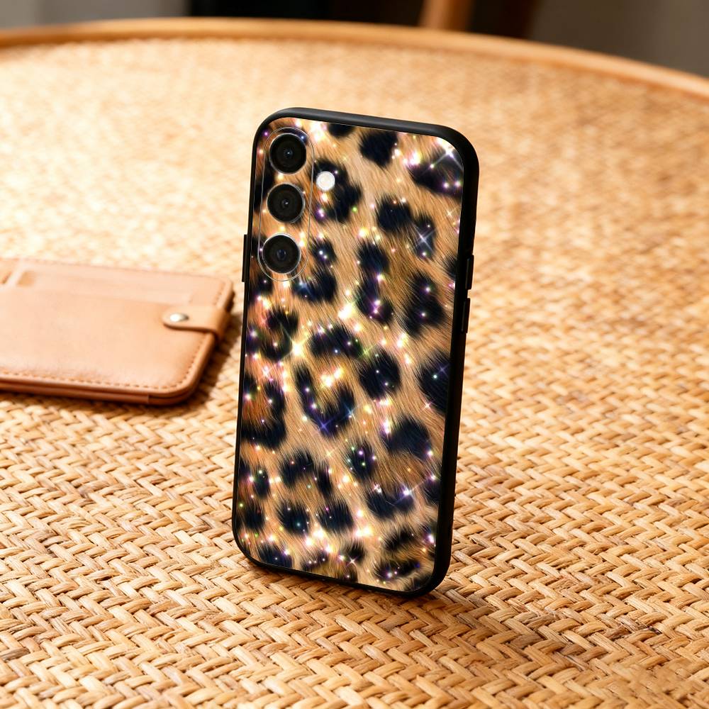 L-Luxury F-Fashion Чехол для телефона с леопардовым принтом Для Samsung A73,A21s,A22,A31,A32,A52,A53,A71,A80,Мягкий черный корпус