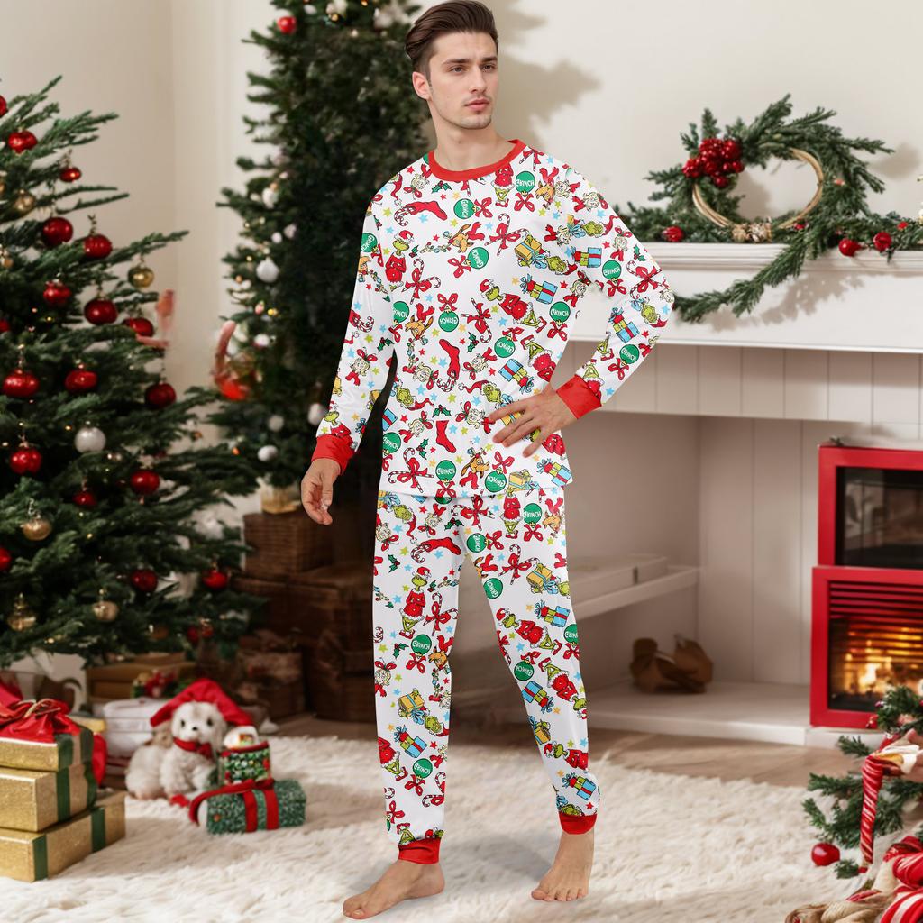 Christmas Print Cute Family Set Pajamas, Home Clothes, Family Set Long Sleeve Top Pants Set