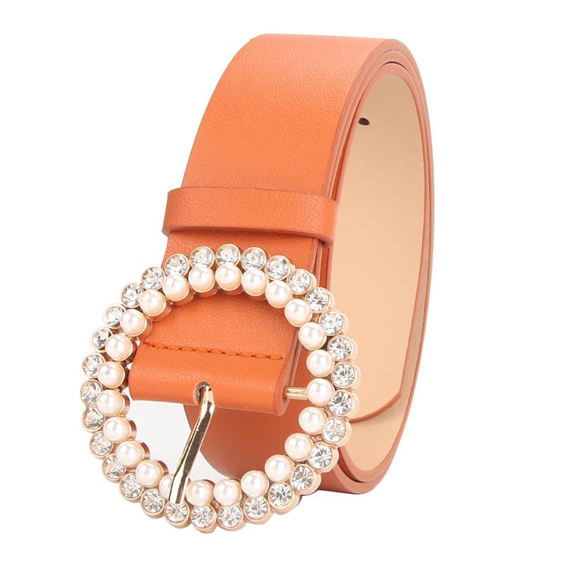 Элегантный и Модный Женский ПУ Ремень Жемчужная Сплавная Пряжка Интеллектуальный Атмосферный Цвет Многовариантный Декоративный Ремень для Платья