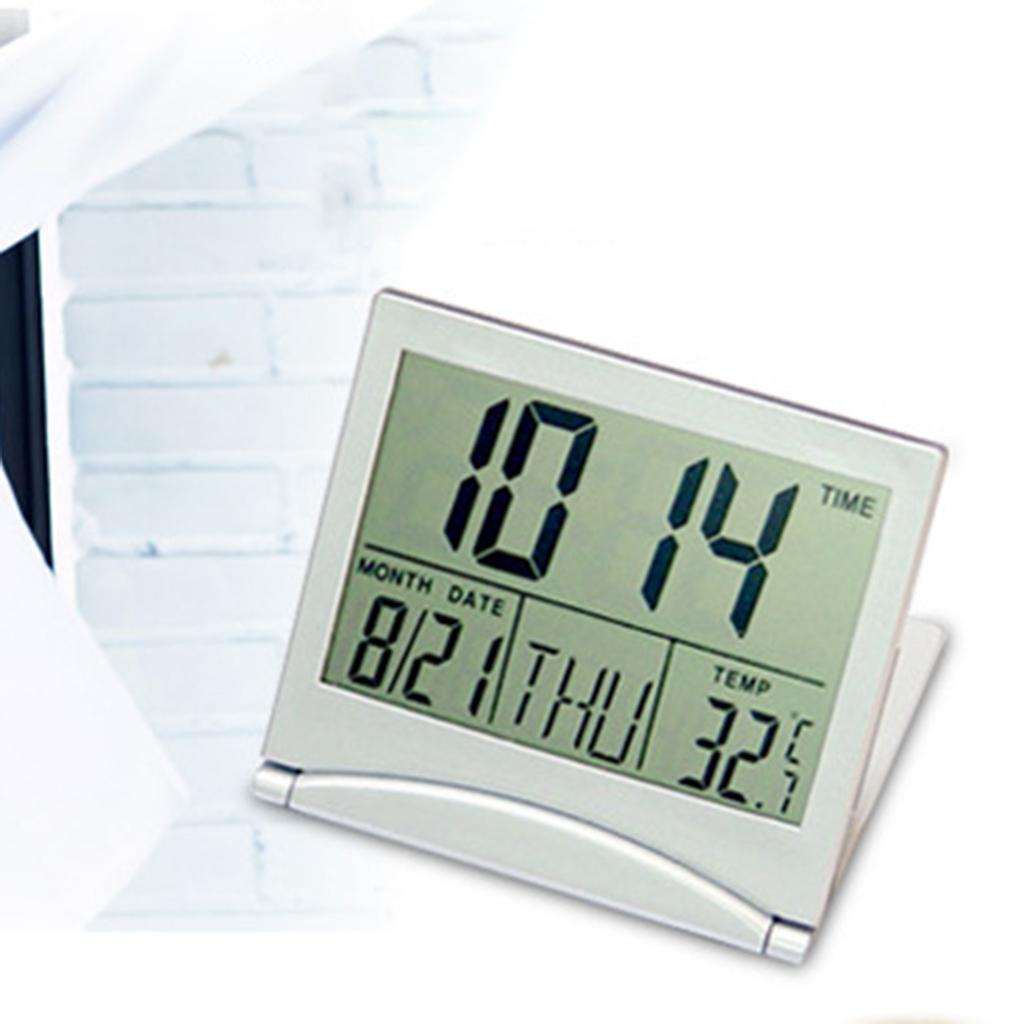 ЖК-цифровые серебряные настенные часы, настольные часы, календарь, температура, будильник