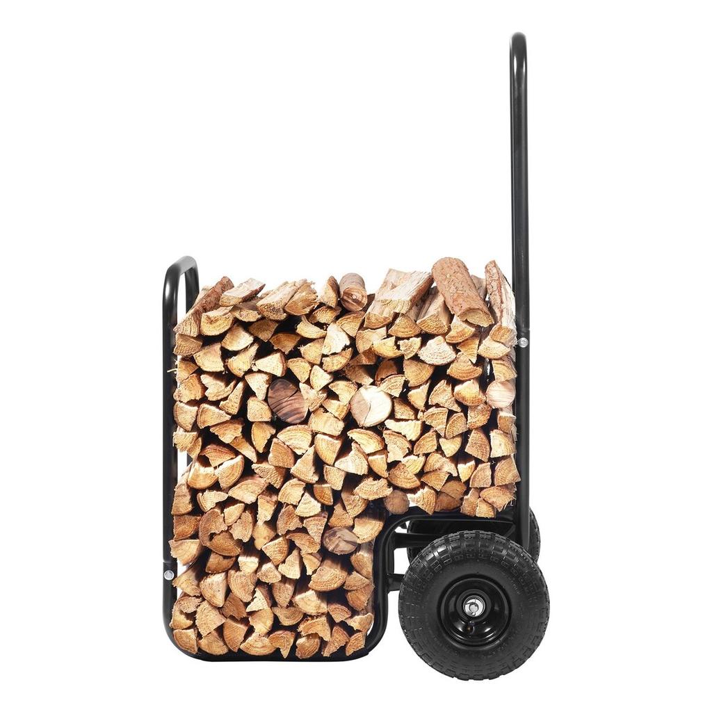 Firewood Log Cart, 113.4 kg Load Capacity, Outdoor and Indoor Wood Rack Storage Mover with Pneumatic Rubber Wheels, Heavy Duty Steel Dolly Hauler,