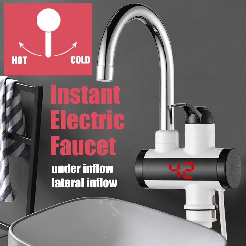 220V IPX4 Instant Electric Faucet Tap Hot Water Heater LED Display Bathroom Kitchen Under Inflow/Lateral Inflow 3000W