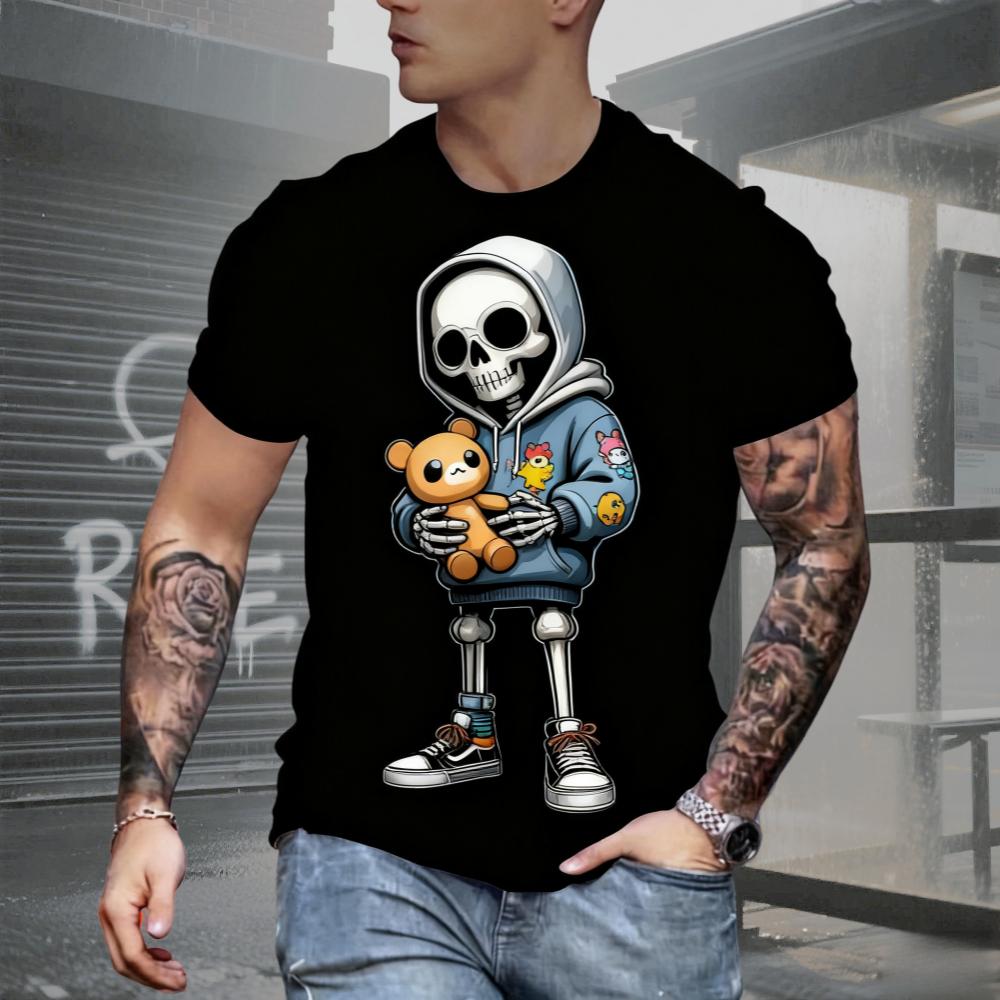 Summer AI Fashion Men's Skull Printed T-Shirts Breathable Short Sleeve Tee O-Neck Men's Clothing Vintage Comfort Y2k Women's Clothes