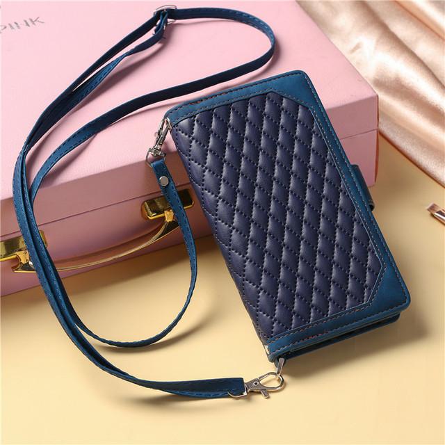 Luxury Strap Leather Flip Phone Case For Samsung Galaxy S8 S9 Plus S10e S20 S21 Fe S22 Note 8 9 10 20 Ultra Wallet Bracket Cover