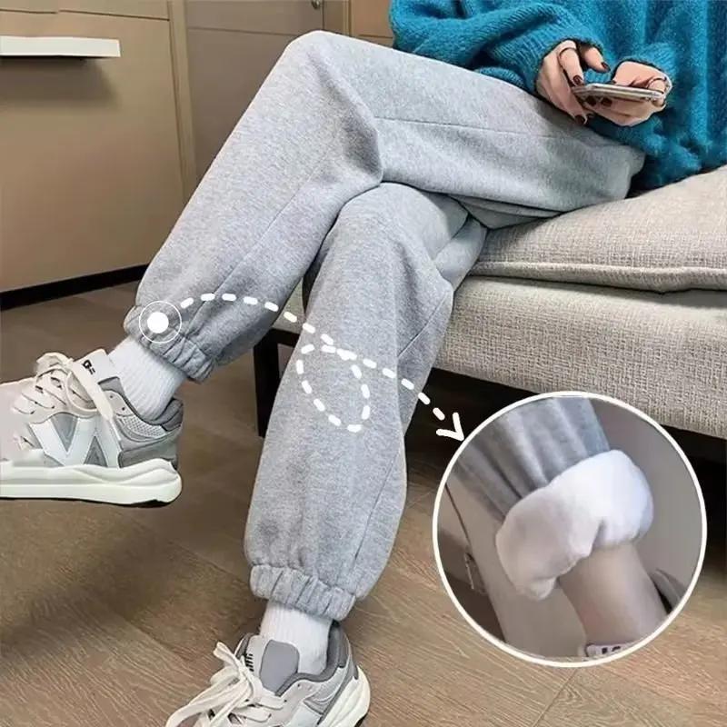 Утолщенные женские спортивные брюки с флисовой подкладкой, с высокой талией, свободного кроя, утягивающие, повседневные, универсальные, осень/зима