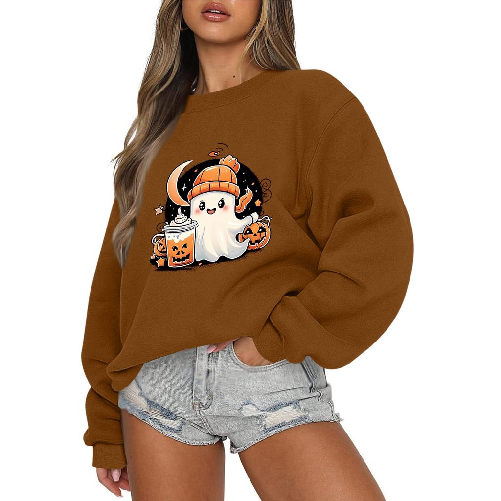 Женский повседневный модный свитшот с круглым вырезом и длинными рукавами с принтом на Хэллоуин