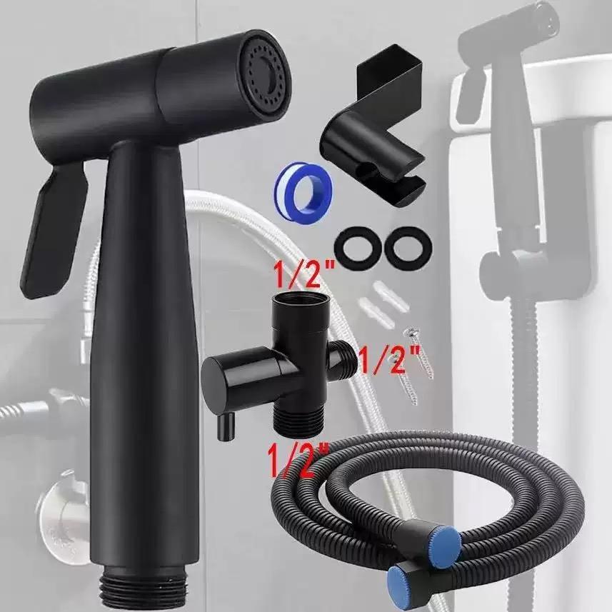 Shattaf Toilet Sprayer Set 304 Stainless Steel Black Boost Pressure Bidet Sprayer