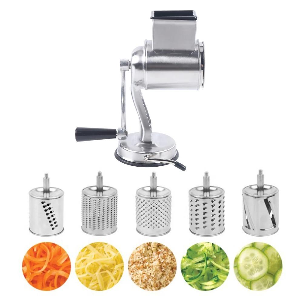 Practical Manual Rotary Hand Crank Nut Grinder Stainless Steel Sturdy Cheese Grater with 5 Blades Cheese Shredder Prepare Meal