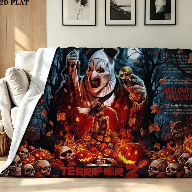 Terrifier Horror Print Flannel Blanket High Quality Warm Comfortable Cover for All Seasons Perfect for Gifts Home Decor