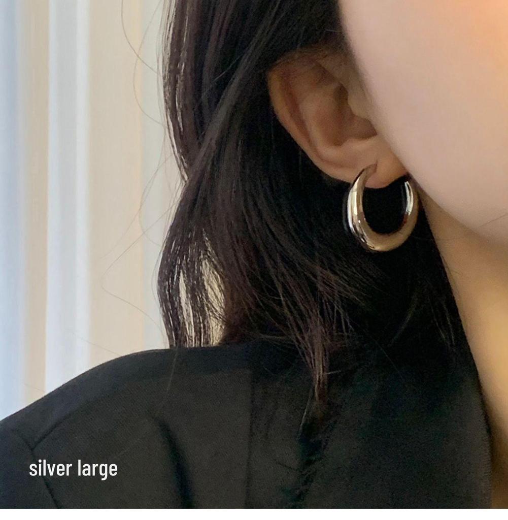Элегантные большие металлические серьги в форме полумесяца и полукруга - Серебряная игла для женщин