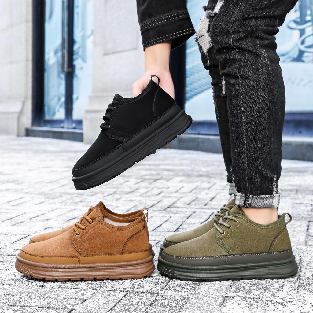 Мужские зимние хлопковые ботинки с толстым бархатом и шнуровкой, повседневные ботинки, противоскользящие и теплые зимние ботинки