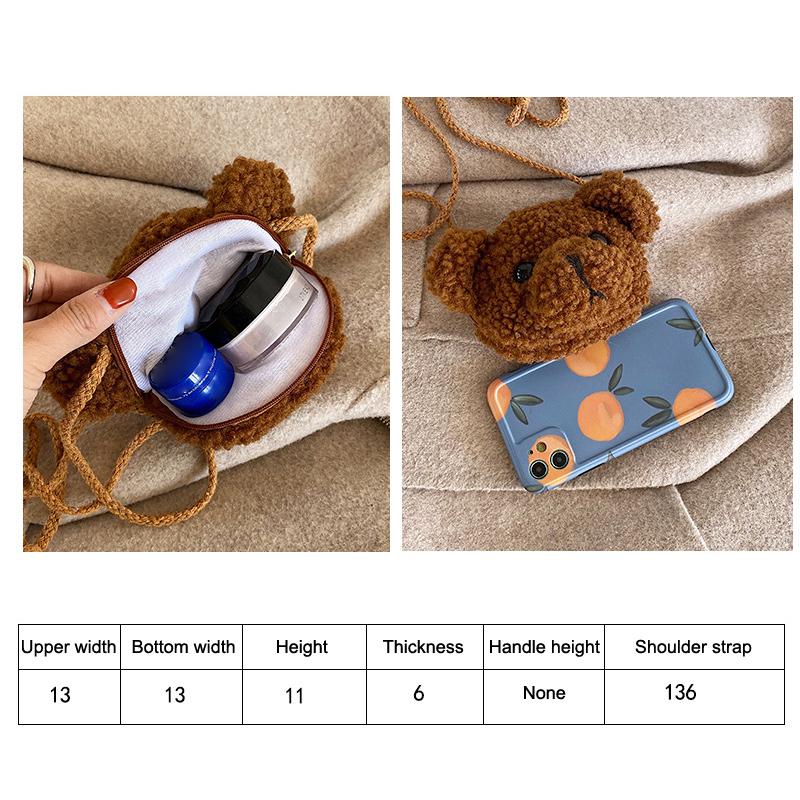 Childrens Animal Plush Bear Bag Cute Cartoon Shoulder Messenger Purse Fluffy Toy for School Picnic