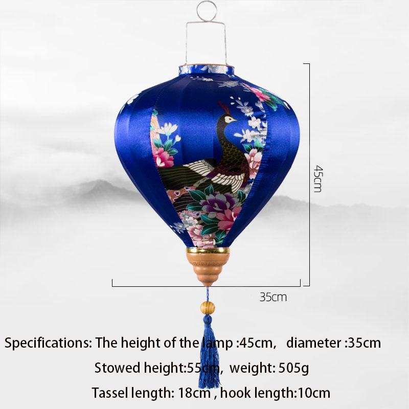 Retro Silk Lanterns Vietnam Japan Chinese Lantern Floral Peacock Pattern Lantern For New Year Spring Festival Party Decor