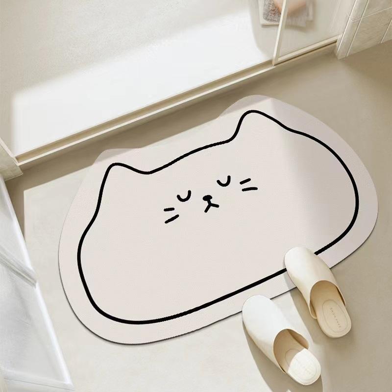 2pcs Diatom Mud Style Floor Mat Special-shaped Cartoon Cat Floor Mat Entrance Door Mat
