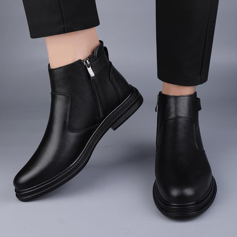 Moda Hasmatbop Brend Yuqori Qo'nji Erkaklar Kundalik Poyafzallari Barcha Turga Mos Haqiqiy Teri Erkaklar Qishgi Etiklari Erkaklar uchun Yon Fermuar Klassik Mototsikl Etiklari