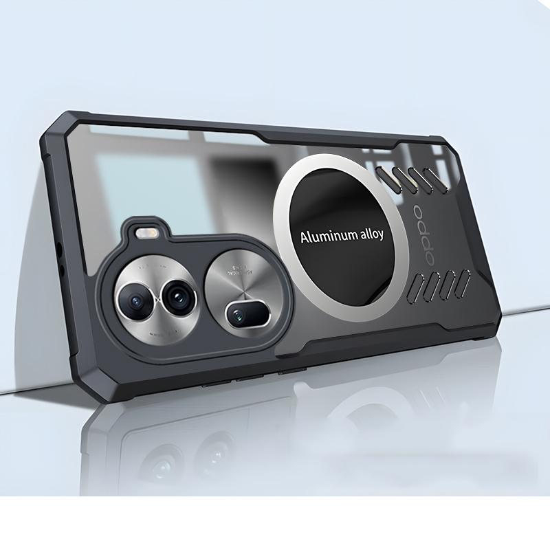 Полностью закрывающий ПК-кейс с графеновым теплоотводом для OPPO Reno 11 8 9 10 Pro Plus, дышащий, охлаждающий, магнитный, прозрачный, противоударный, задняя крышка для крепления в автомобиль