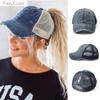 Винтажная бейсболка с хвостиком, женская регулируемая кепка Snapback, сетчатая состаренная летняя кепка, женская шляпа от солнца