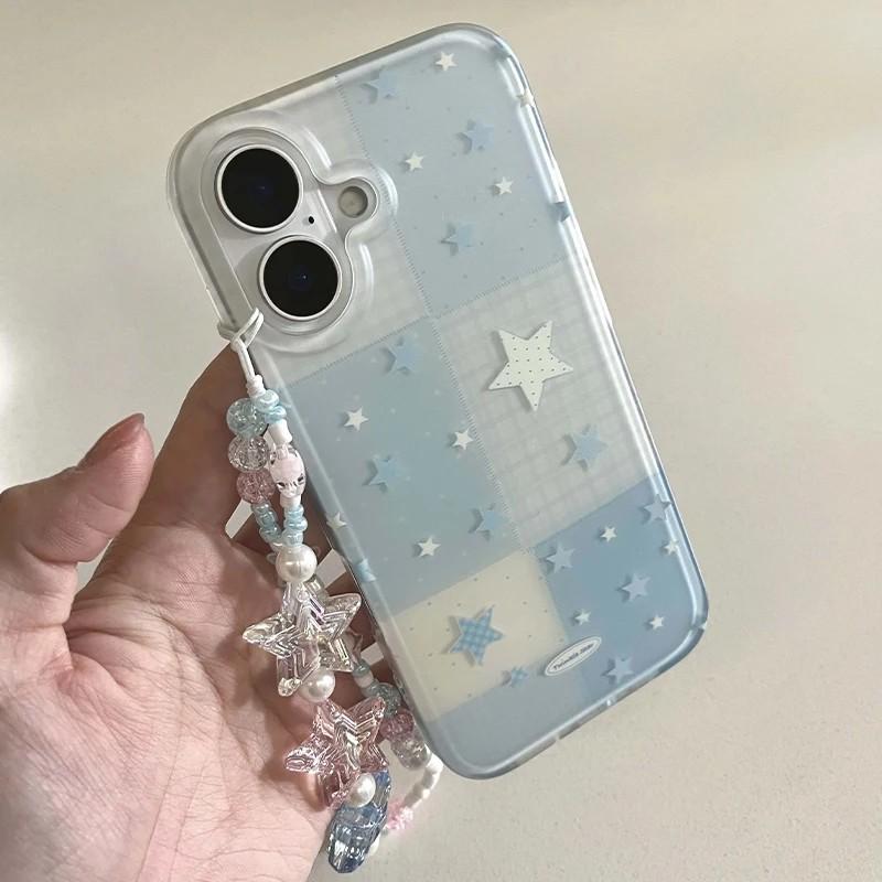 Милый синий клетчатый чехол со звездами для Samsung Galaxy S26 S25 S24 S23 S22 S21 FE Ultra Plus 4G 5G Задняя крышка с текстурой перьев