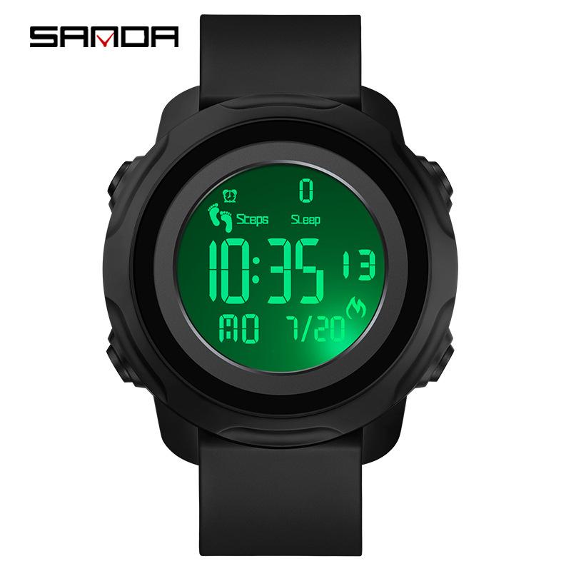 Sanda Waterproof Digital Watch with Step Counter, Calorie Tracker, Alarm, and Multifunctional Features for Outdoor Sports