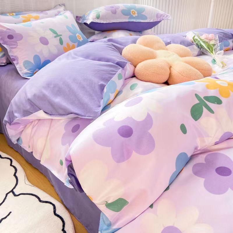 Set Cover Bedsheet Duvet Soft Pillowcase Love Hear Pattern Bedding Set