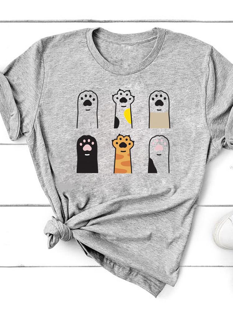 Paw Cat Dog Love Heart Trend Graphic T-shirts Clothing Summer Cotton Tops Fashion Short Sleeve Women Print T Shirt Tees