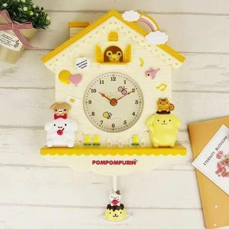 Sanrio New Hello Kitty Kuromi My Melody Cinnamoroll Pompompurin Pochacco Clock Decoration Room Fashion Trend Cute Kawaii Anime