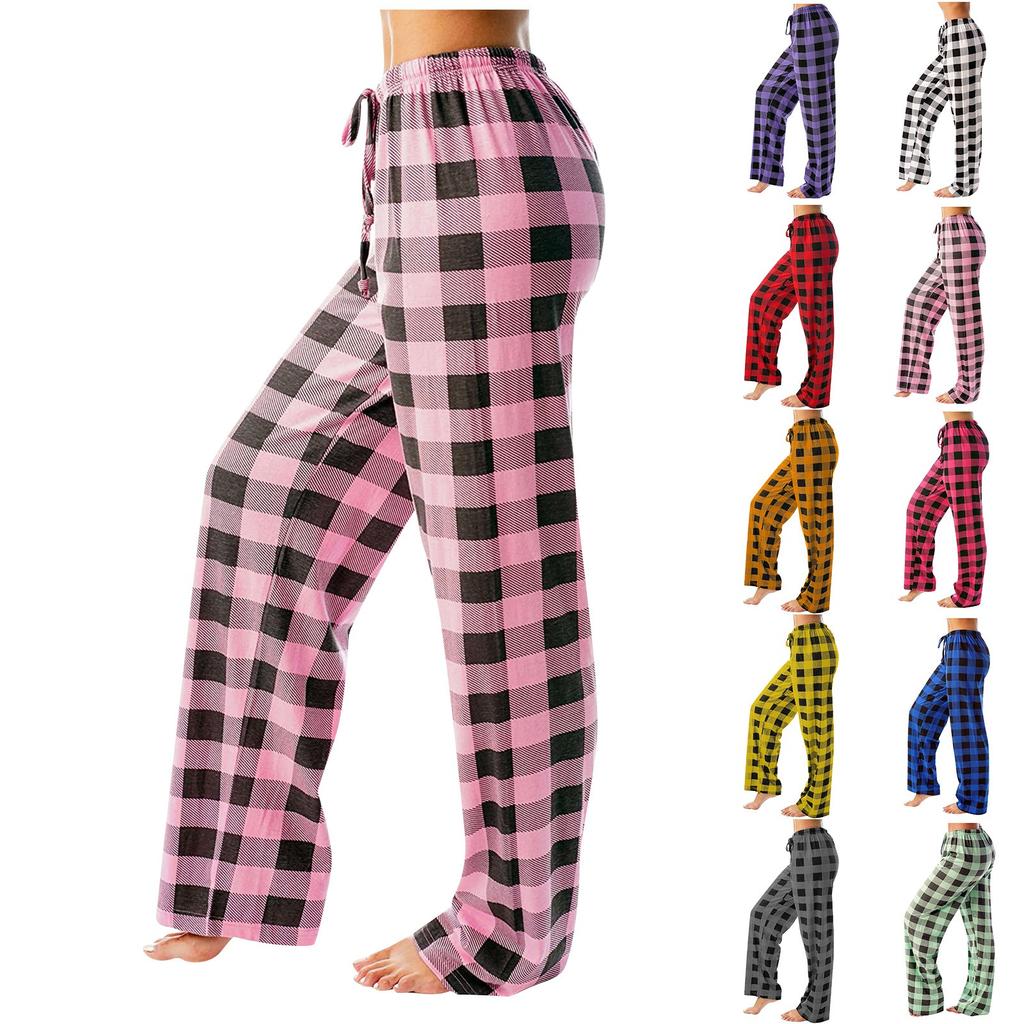 Women Winter Plaid Printed Pants Full Length Long Trousers Sports Pants